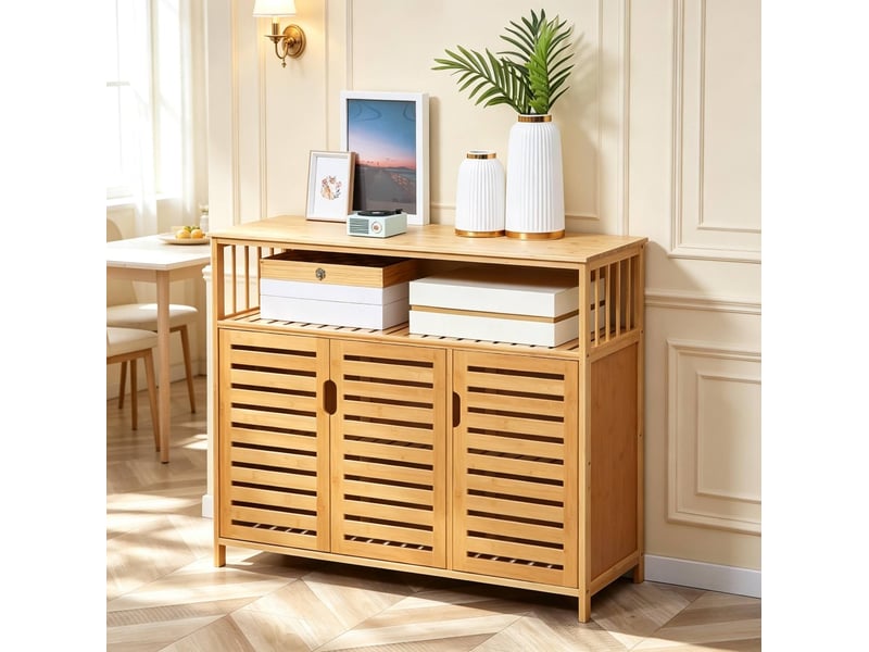  Buffet en bambou naturel 100x35x82 cm avec 3 portes à lamelles  - Conforama D