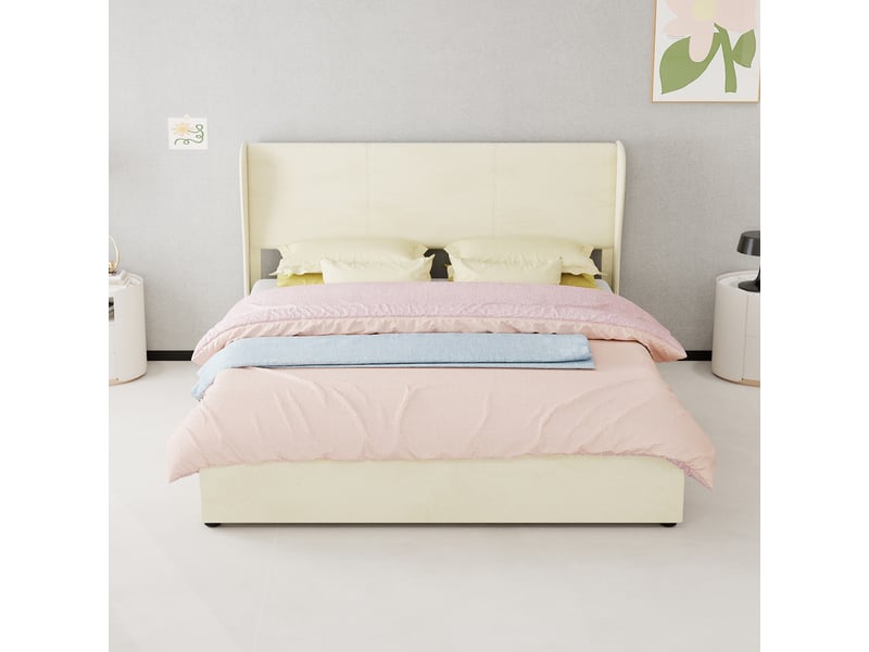  Lit tapissier en tissu beige 160x200cm  - Conforama E