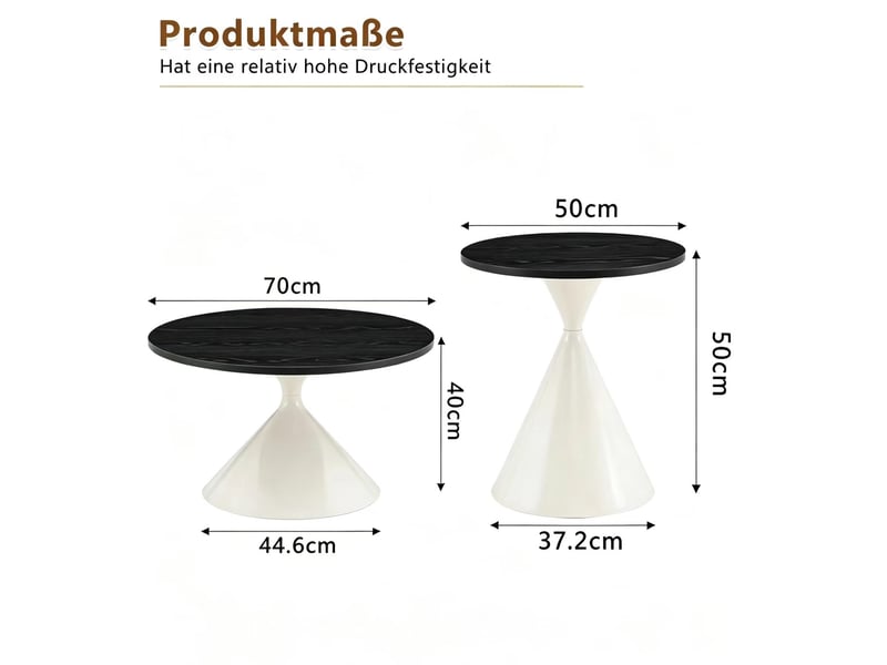  Lot de 2 tables basses sablier, plateau effet bois noir, pied métal crème, empilables, gain de place  - Conforama C