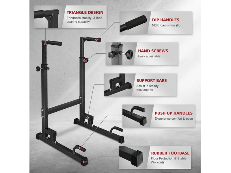  Station de dips réglable 78x70 cm multifonction métal noir  - Conforama D