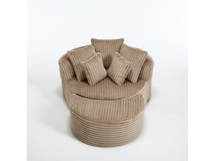 Fauteuil lounge rond oversize en chenille, avec repose-pieds et 5 coussins, sans pieds