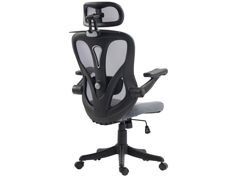  Chaise de bureau ergonomique avec accoudoirs rabattables, appui-tête et porte-manteau, gris foncé  - Conforama B