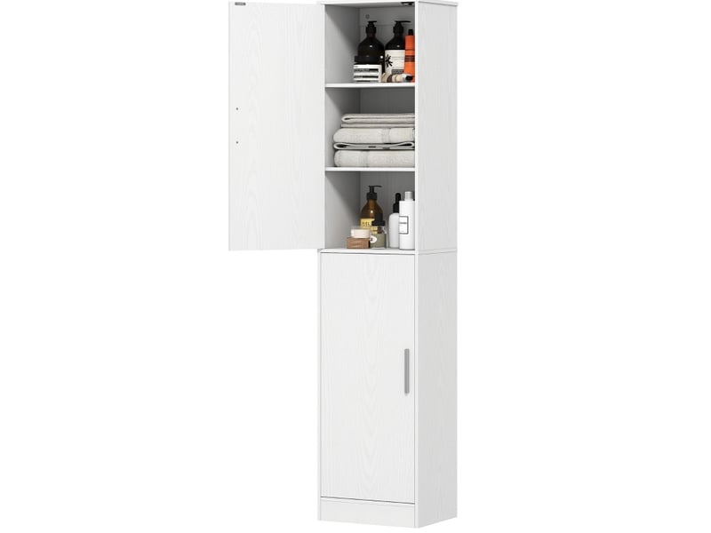  Meuble de rangement salle de bain 40x35x180 cm 2 portes anti-basculement bois blanc  - Conforama A