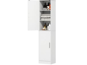 Meuble de rangement salle de bain 40x35x180 cm 2 portes anti-basculement bois blanc