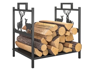 Porte-bûches intérieur en métal noir, motif renne, capacité 50 kg, 42,5 x 33,5 x 43 cm