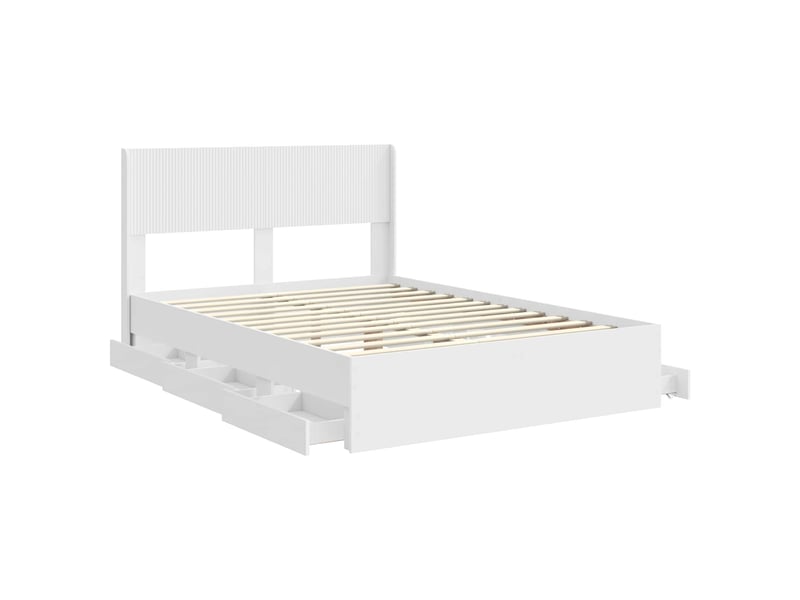  Lit double- lit adulte -  cadre de lit avec rangement et tête de lit blanc 150 x 200 cm  - Conforama D