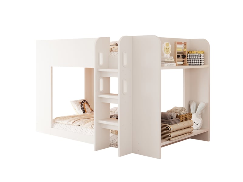  Lit superposé enfant 90x200 cm avec rangements latéraux, blanc  - Conforama A