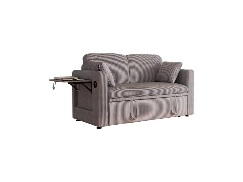  Canapé convertible 2 places 145 x 72 x 85,5 cm gris en velours côtelé, dossier réglable et chargeur usb  - Conforama A