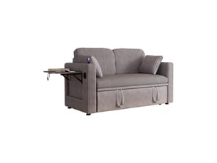 Canapé convertible 2 places 145 x 72 x 85,5 cm gris en velours côtelé, dossier réglable et chargeur usb