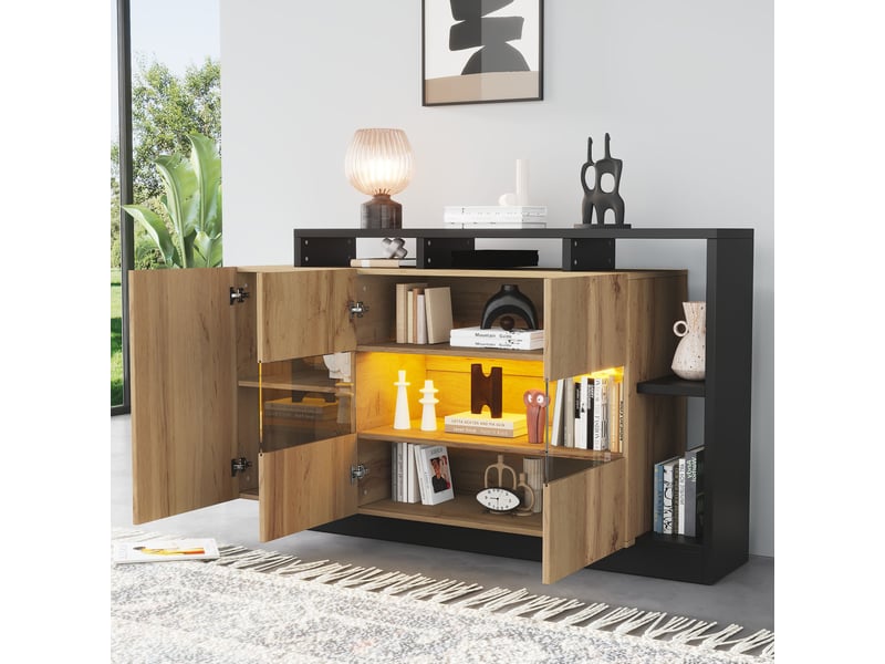  Sideboard led couleur bois en mdf avec éclairage rgb bluetooth - 140 x 44 x 94 cm  - Conforama D