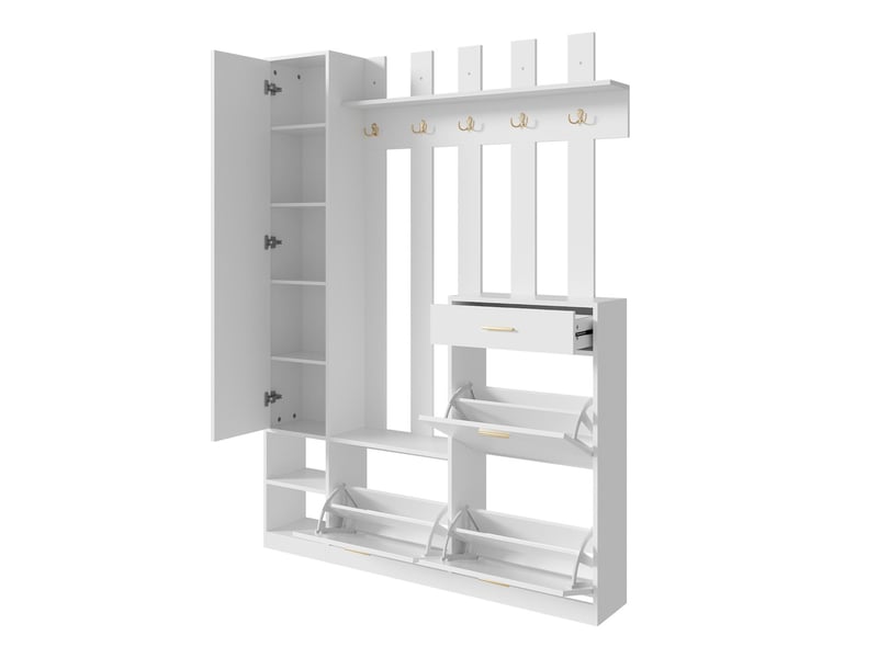  Vestiaire d'entrée avec miroir 3 meubles à chaussures 1 tiroir blanc 133x23.5x180 cm N657P41255253W - Conforama B