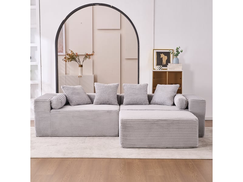  Canapé modulable, canapé de salon, en tissu chenille, gris, pour salon, mobilier pour espace de vie, chambre  - Conforama C
