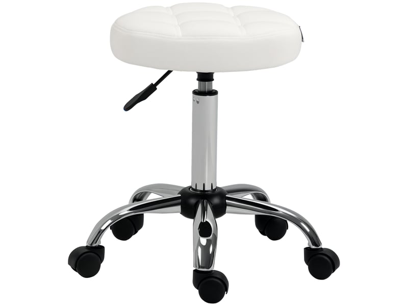  Tabouret pivotant rond à roulettes hauteur réglable et revêtement en simili cuir blanc  - Conforama A