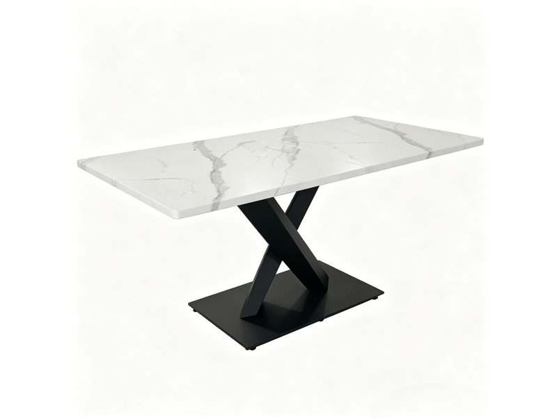  Table à manger 6 places style ferme en mdf et métal blanc et noir  - Conforama A