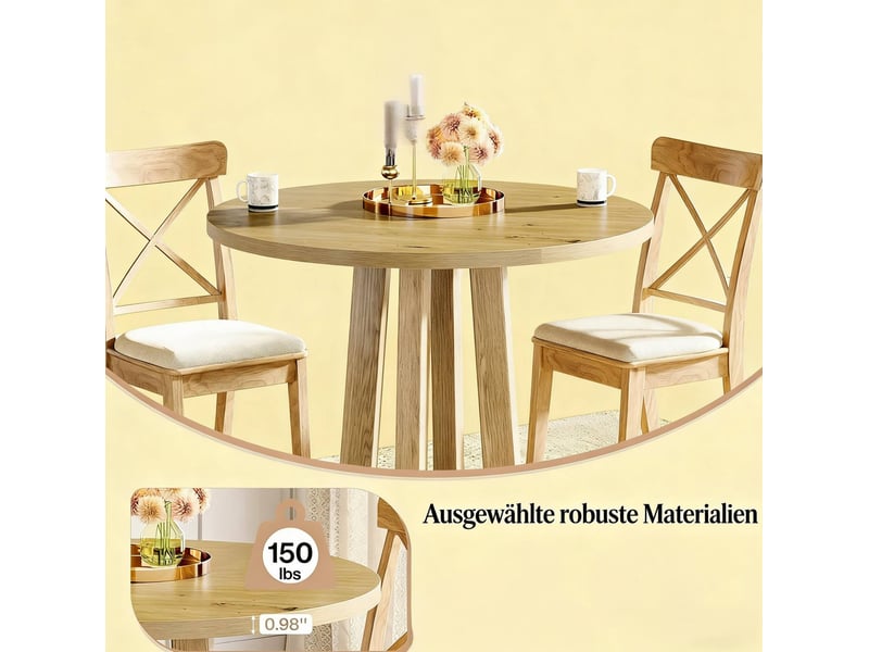  Table à manger ronde 80 cm – marron – 2 à 4 personnes, pieds réglables, style campagne moderne  - Conforama E