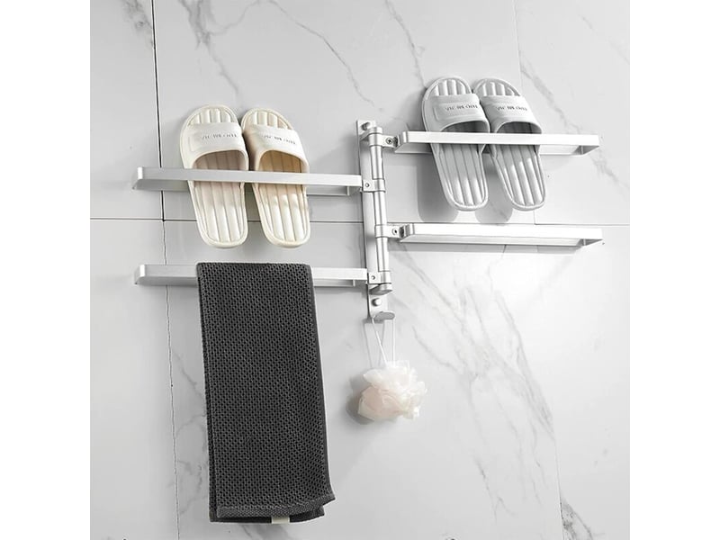  Porte serviettes murale 4 barres 180° rotatives séparation sèche humide douche cuisine argent  - Conforama B