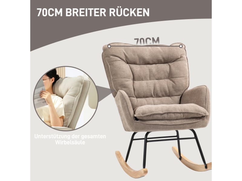  Fauteuil à bascule marron en tissu effet chenille, accoudoirs, charge 120 kg, salon et chambre  - Conforama B