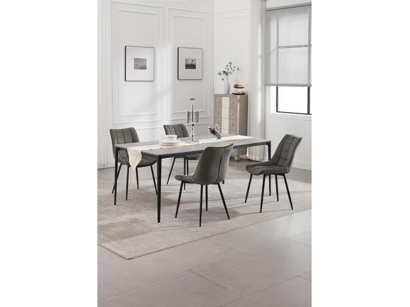  8 x chaises de salle à manger, chaise de cuisine, siège en velours, pieds en métal, gris foncé  - Conforama B