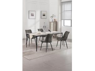 8 x chaises de salle à manger, chaise de cuisine, siège en velours, pieds en métal, gris foncé
