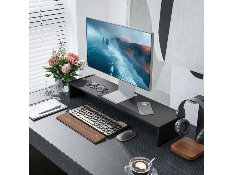  Rehausseur écran pc bureau support d'écran d'ordinateur de 100 cm support moniteur avec compartiments deux, noir  - Conforama D