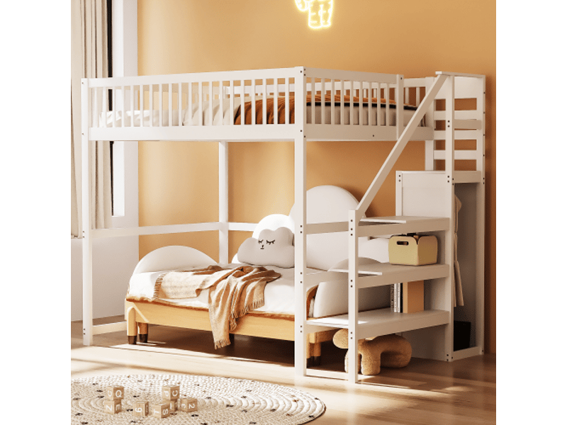  Lit mezzanine 140x200 cm coloris blanc bois massif lit enfant blanc - Conforama E