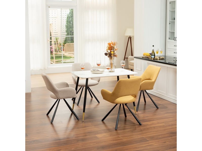  Lot de 4 chaise de salle à manger avec accoudoirs, pieds métal, beige + jaune  - Conforama C