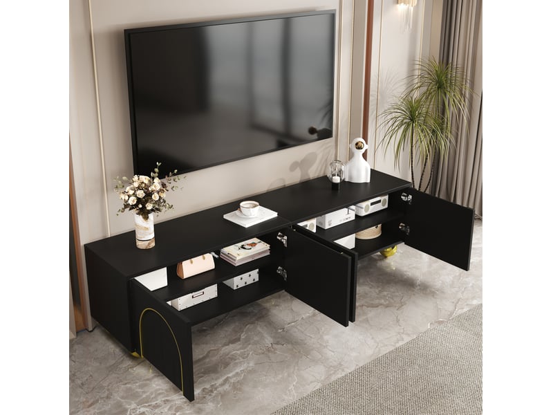  Meuble tv modenvie 170 x 38 x 44 cm 4 portes push to open noir et doré  - Conforama D