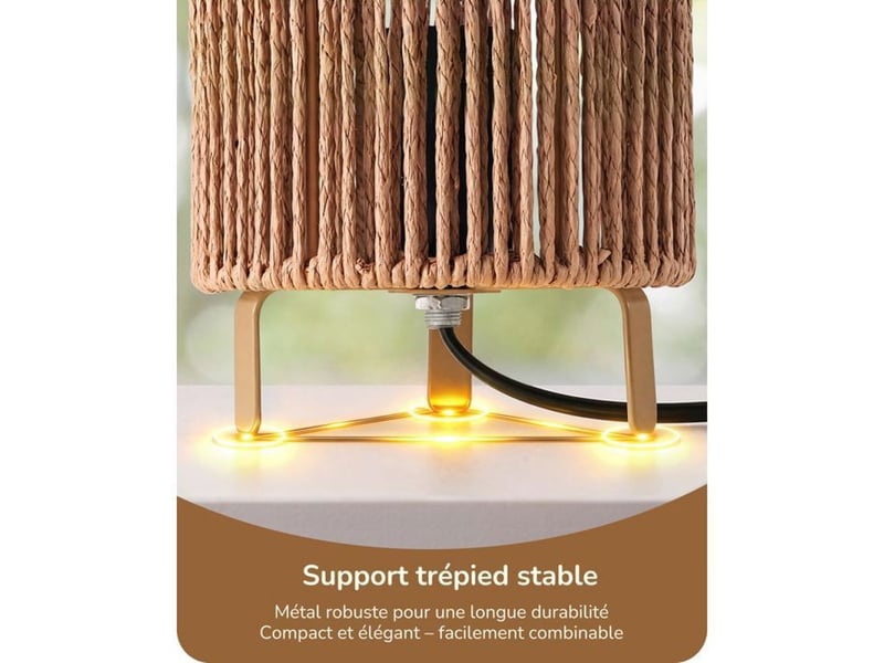  Lampe de table lot de 2 abat-jour en papier tresse blanc or led e27 blanc chaud 2700k 28,8 cm 370618_AACUS34777_6_DROPFR - Conforama C
