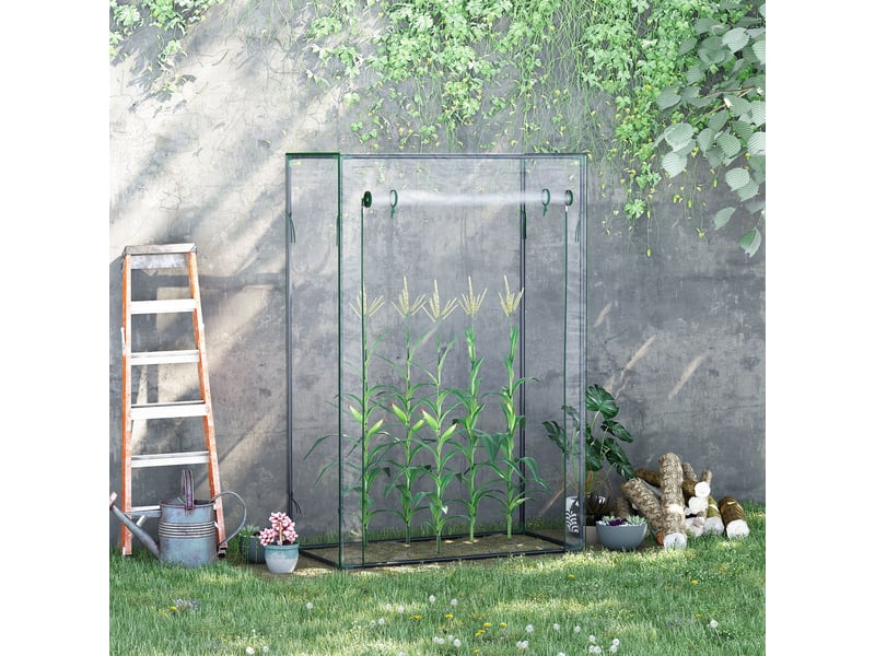 Serre jardinbalcon, pvc renforcé, acier, porte zippée enroulable, légumesplantesfleurs, toutes saisons, int.ext., 100x50x150 cm, blanc. - Conforama C