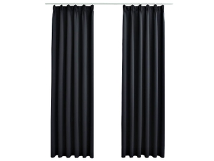 Lot de 2 rideaux occultants, rideaux black-out avec crochets noir 140x225 cm cf44882