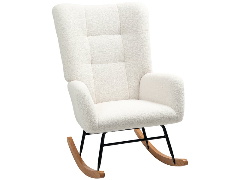  Fauteuil à bascule en velours teddy, métal et bois, pour chambre et salon, 70 x 94 x 100 cm, blanc crème  - Conforama A