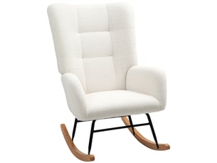 Fauteuil à bascule en velours teddy, métal et bois, pour chambre et salon, 70 x 94 x 100 cm, blanc crème