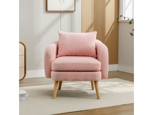 Fauteuil d'accent 75x69x71cm – fauteuil salon individuel avec coussin de 14cm et oreiller lombaire – tissu de velours teddy - rose