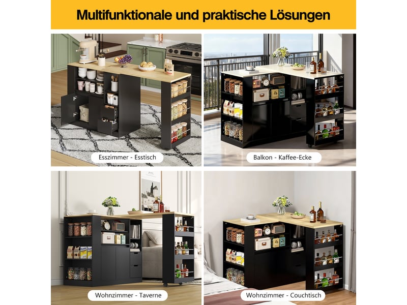  Îlot de cuisine 2 portes 2 tiroirs coloris noir mdf îlot de cuisine noir - Conforama E