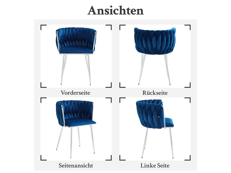  Chaise de cuisine 2 pièces en velours revêtement en velours tissu tissé style moderne pieds argentés  - Conforama E