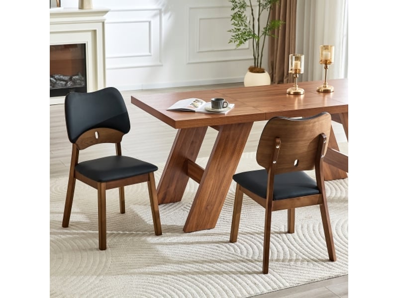  Set de 2 chaises de salle à manger en bois, dos en papillon, assise rembourrée, design moderne, sans table  - Conforama B