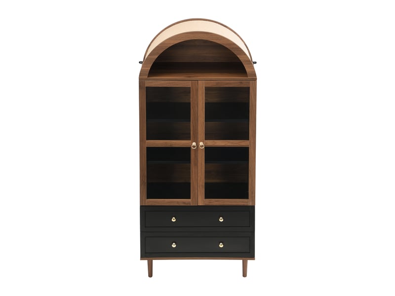 Buffet haut ulevr avec rangement et étagères réglables, 70 x 38 x 168 cm, mdf et portes en verre, noyer foncé - Conforama D