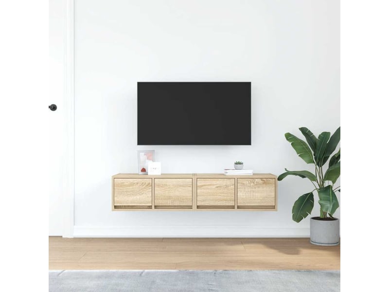 Lot de 2 meuble tv bas salon chêne sonoma 60x31x25,5 cm bois d'ingénierie shl16980  - Conforama C