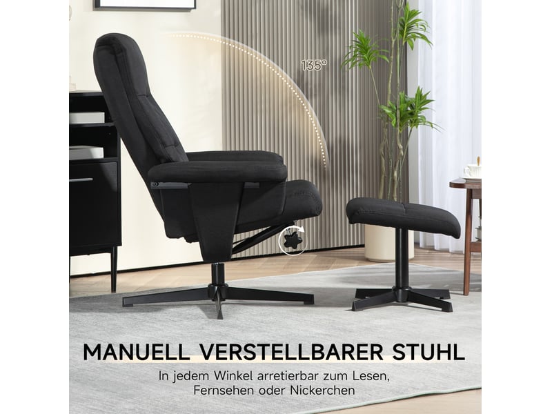  Fauteuil relax noir avec repose-pieds, pivotant 360° et inclinable jusqu'à 135°  - Conforama D