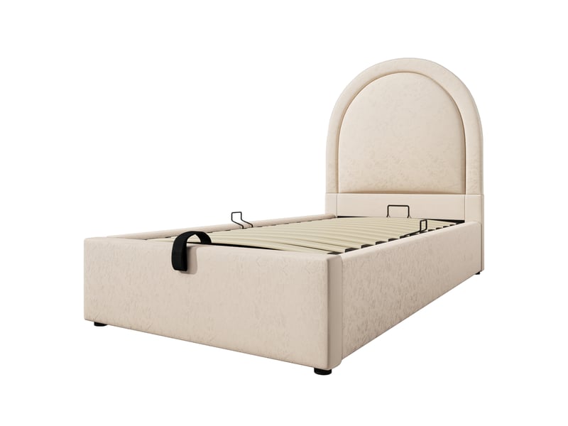  Lit coffre enfant, lit simple 90×190 cm avec rangement sous le couchage et tête de lit à motifs, sans matelas, beige  - Conforama E
