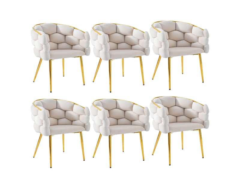  Lot de 6 chaises de salle à manger,44x41x74 cm,velours et métal doré,beige  - Conforama A