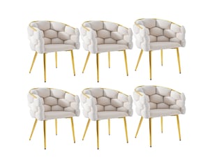 Lot de 6 chaises de salle à manger,44x41x74 cm,velours et métal doré,beige