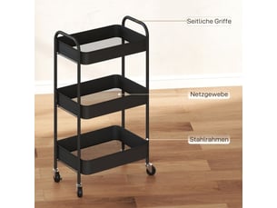 Desserte cuisine noire à roulettes, 3 étagères, chariot mobile, 45x30,6x79 cm, rangement pratique