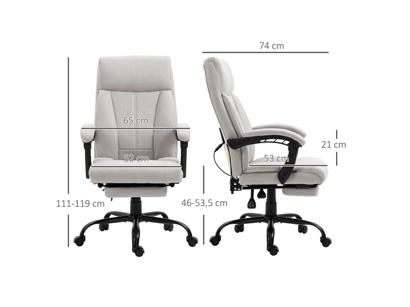  Fauteuil de bureau massant, fauteuil d'ordinateur, chauffage lombaire, fonction d'inclinaison, gris clair  - Conforama E