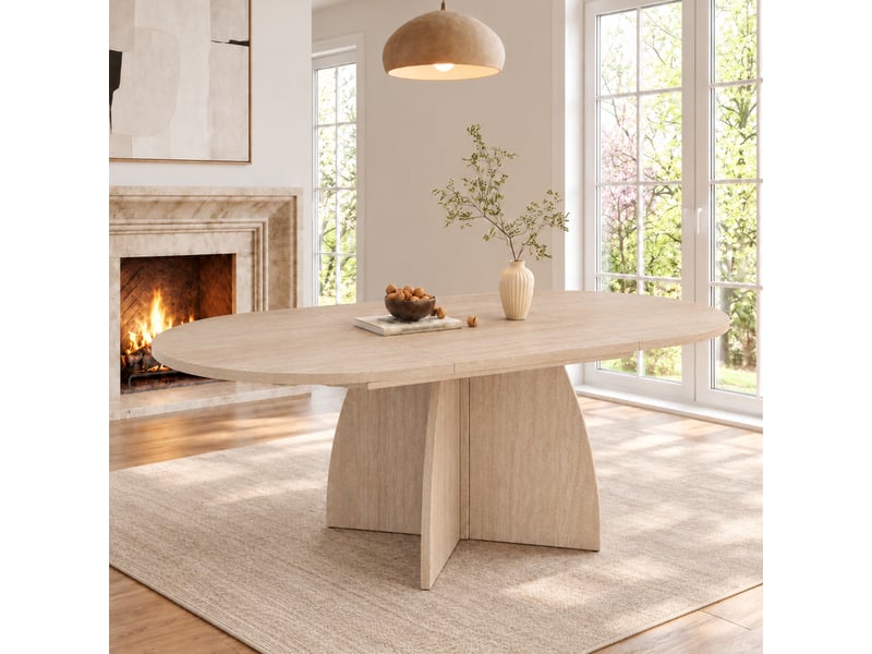  Table extensible 120 à 180x90 cm pour 6 à 8 personnes, table à manger moderne avec plateau de 18 mm et angles arrondis, effet travertin OPULERANE TRADING LTD - Conforama B