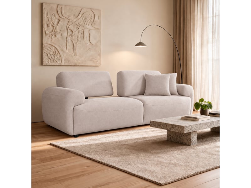  Canapé 3 places avec dossier amovible en tissu beige  - Conforama B