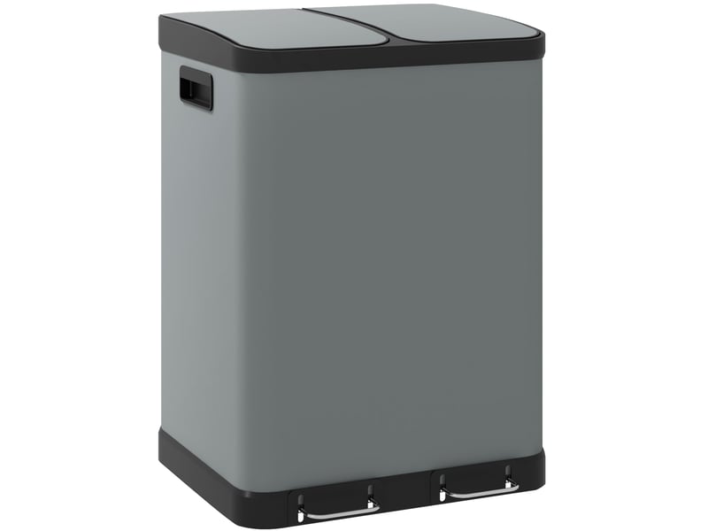Poubelle à pédale ulevr 2 x 30 l pour tri des déchets, double bac amovible, couvercle soft-close, métal gris, 48,8 x 39,5 x 67 cm - Conforama A