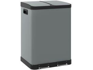 Poubelle à pédale ulevr 2 x 30 l pour tri des déchets, double bac amovible, couvercle soft-close, métal gris, 48,8 x 39,5 x 67 cm