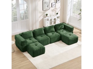 Canapé modulable, canapé 4 places, en tissu, vert, pour salon, pour intérieur, mobilier pour espace de vie