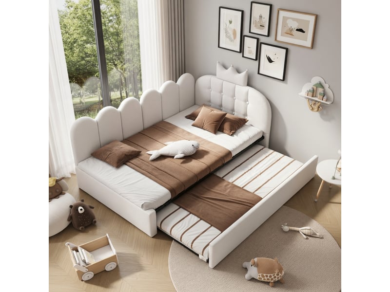 Canapé-lit pour enfant 90 × 200 cm, avec lit coulissant, forme en l, velours, rose - Conforama D